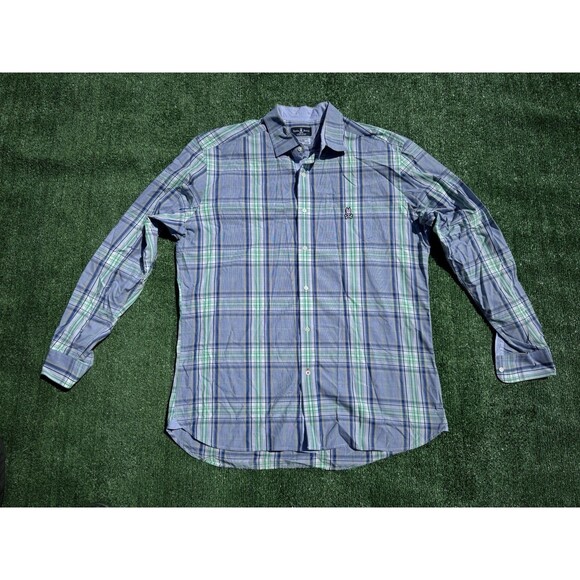 Psycho Bunny 2XL Blue Green Plaid Long Sleeve Dress Shirt w/ Bunny emblem - Picture 1 of 8